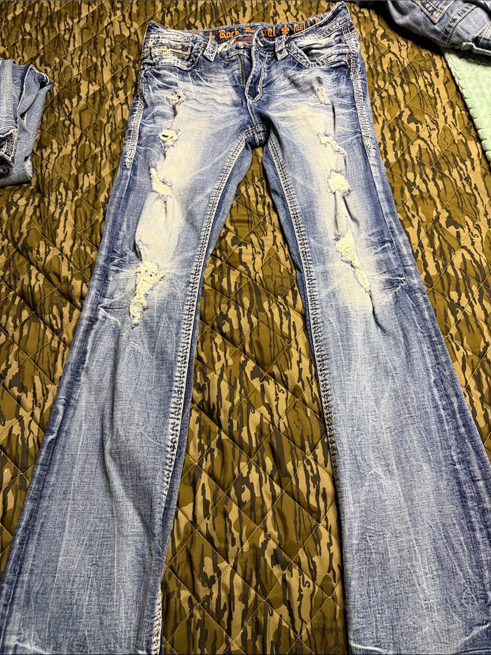 Rock Revival Light Blue Distressed Flare Jeans